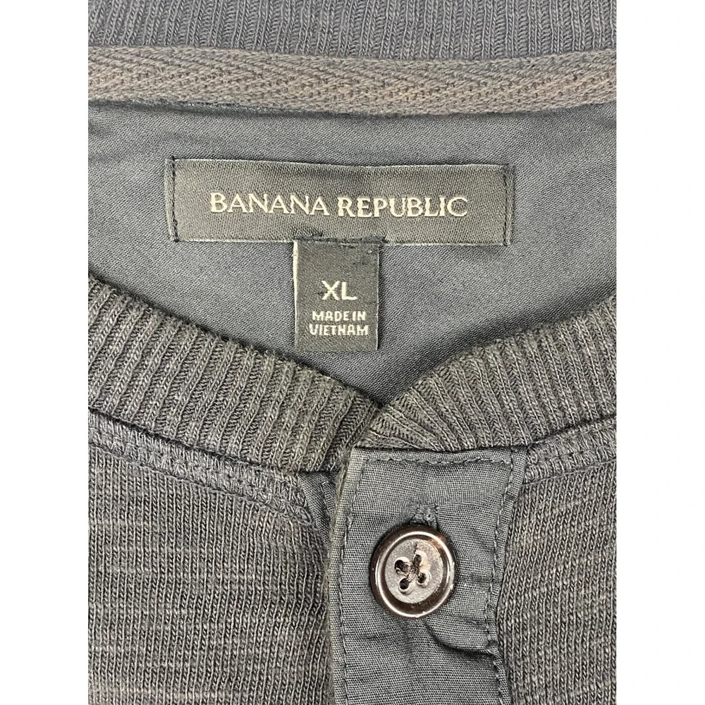 Banana Republic Mens XL Gray Slub Cotton Henley Elbow Patch Shirt